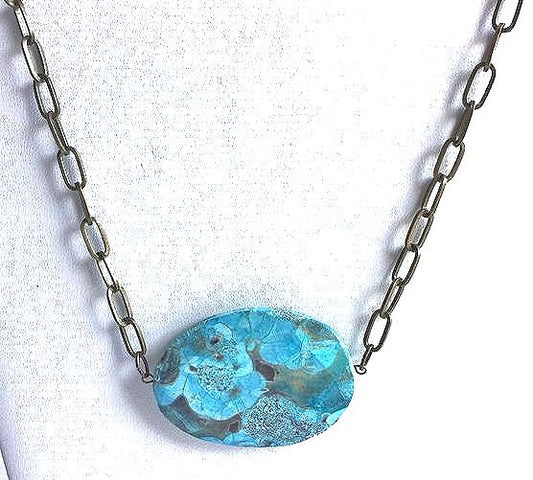 Turquoise Slab Necklace with Antique Chain