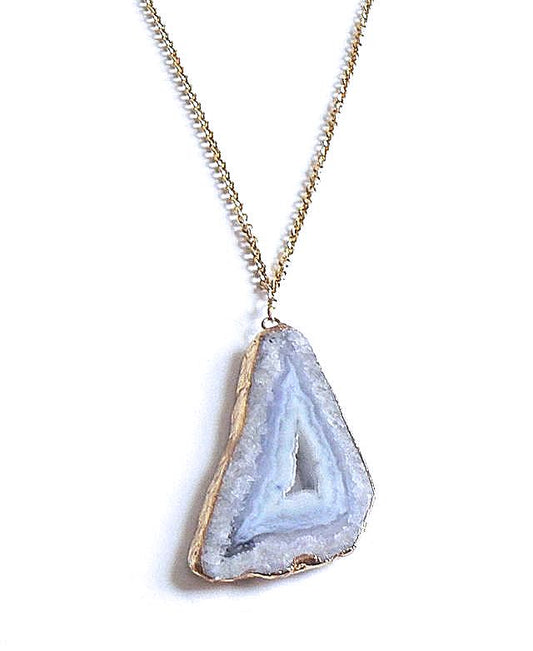 Light Blue and Purple Druzy Pendant with Gold Filled Rolo Chain