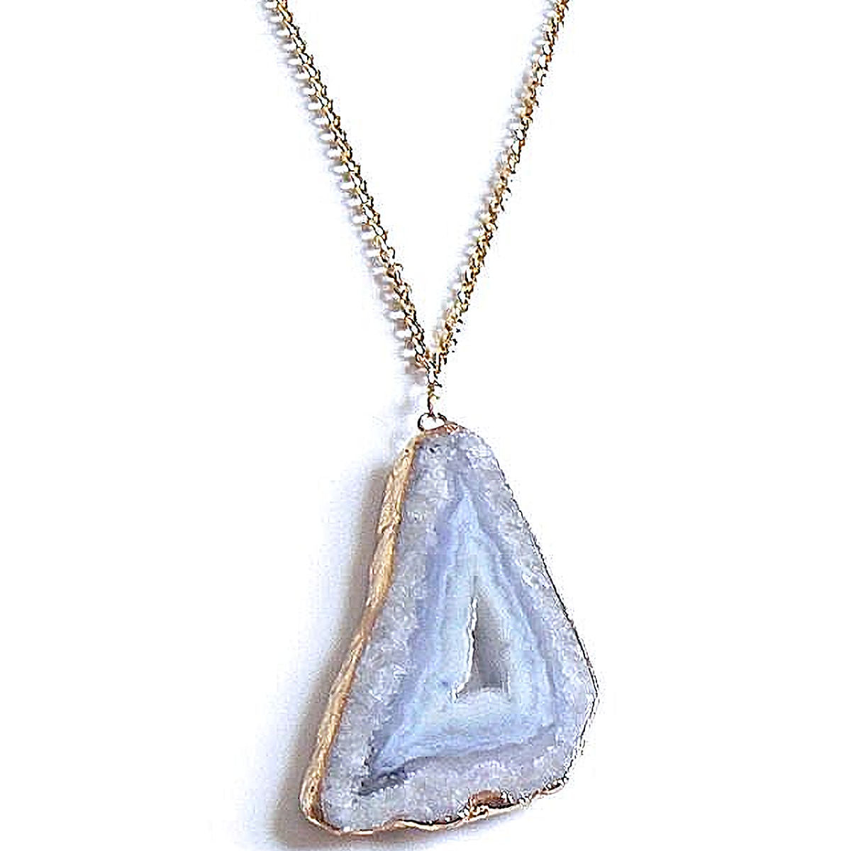 Light Blue and Purple Druzy Pendant with Gold Filled Rolo Chain