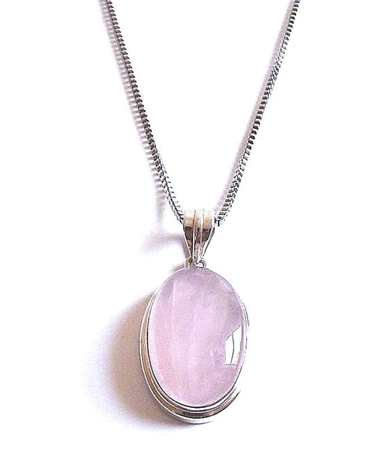 Oval Rose Quartz Pendant with 20" Stainless Steel Box Chain