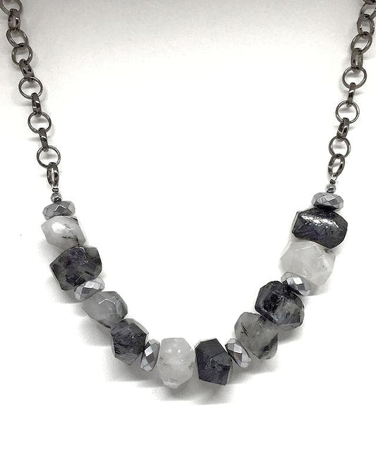 Natural Black Rutilated Nugget Quartz Necklace