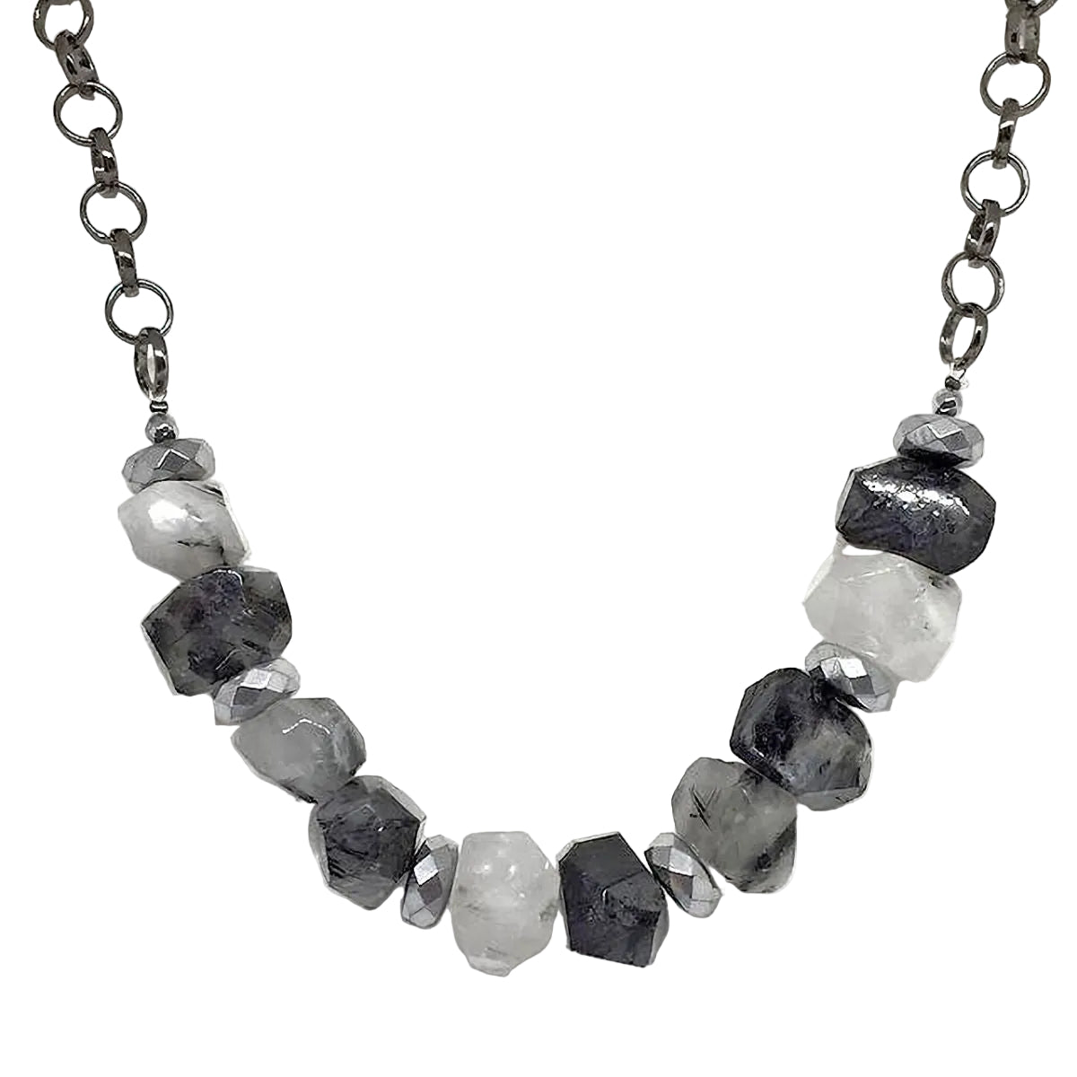 Natural Black Rutilated Nugget Quartz Necklace