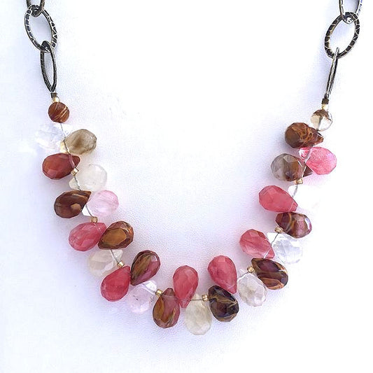 Faceted Briolette Fire Cherry Quartz Necklace