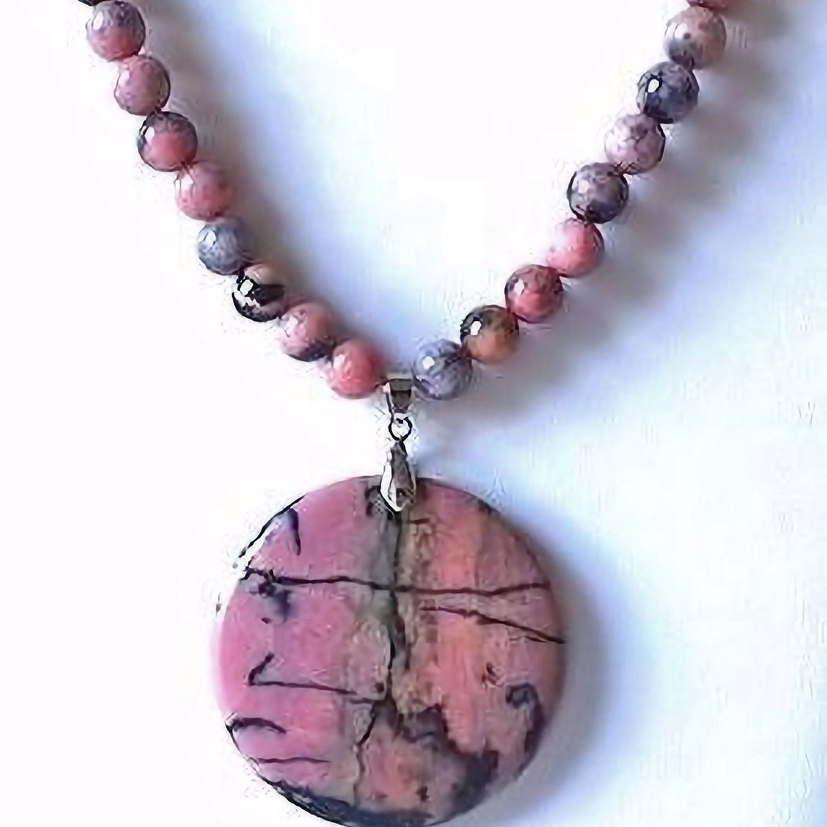 Rhodonite Beaded Necklace with Rhodonite Pendant