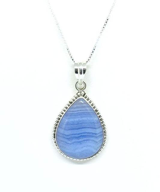 Blue Chalcedony Pendant wtih Sterling Silver Box Chain