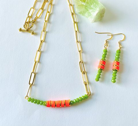 Faceted Green Chinese Crystal Necklace and Earring Set