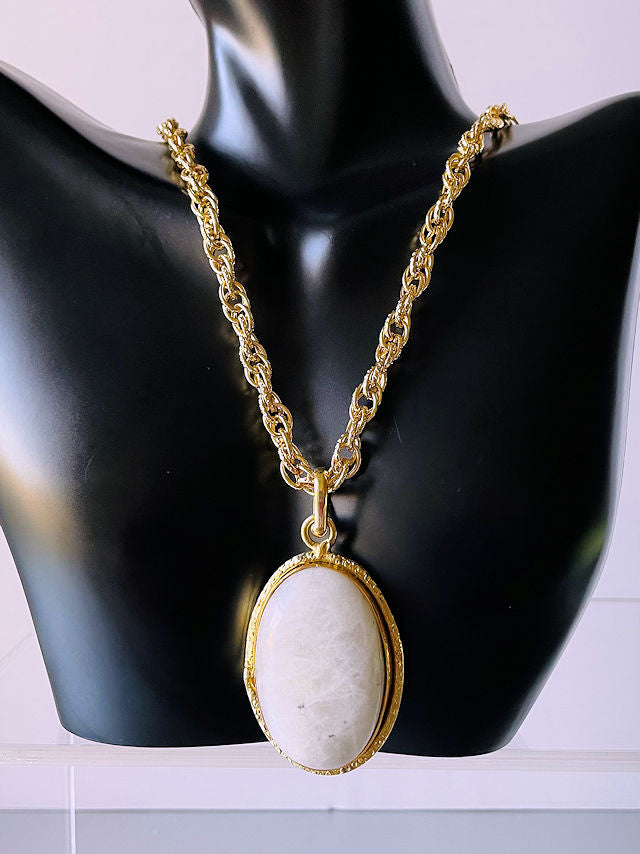 Oval Moonstone Pendant with Gold Plated Chain