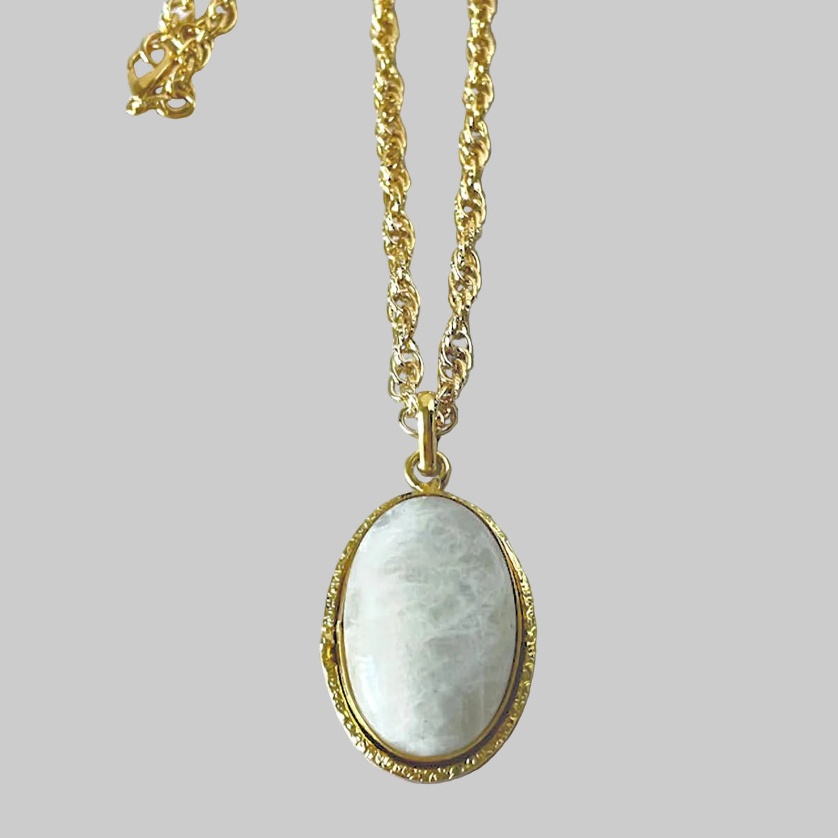 Oval Moonstone Pendant with Gold Plated Chain