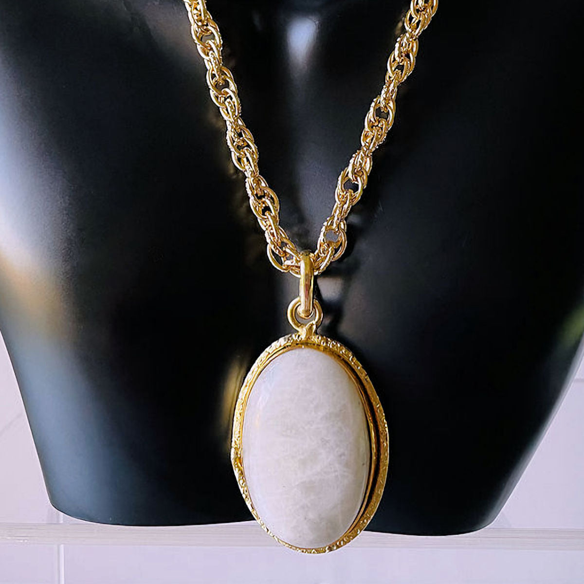 Oval Moonstone Pendant with Gold Plated Chain