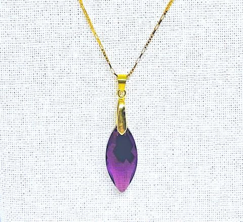 Faceted Marquise Amethyst Crystal Pendant with Gold Chain