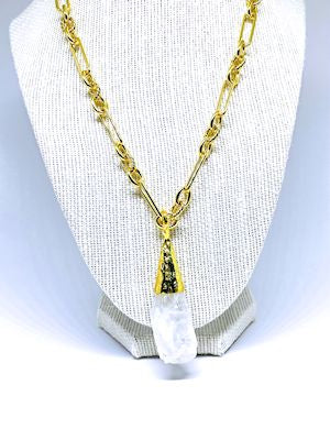 Gold Plated Necklace with Natural Clear Quartz Pendant