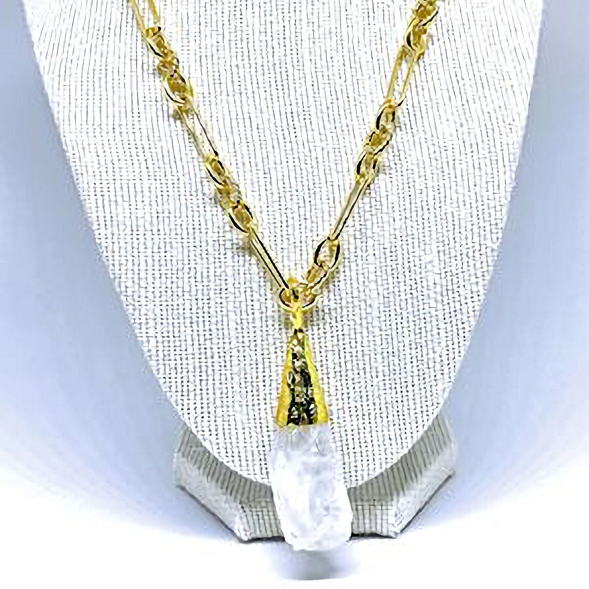 Gold Plated Necklace with Natural Clear Quartz Pendant
