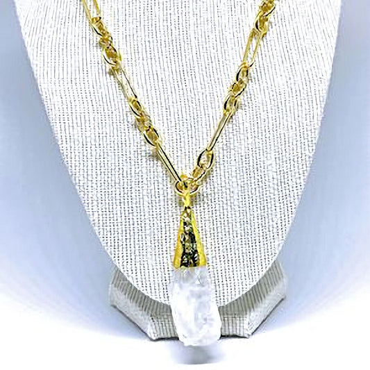 Gold Plated Necklace with Natural Clear Quartz Pendant