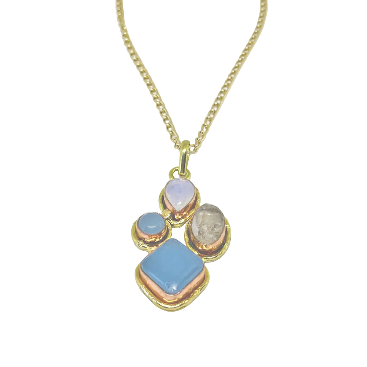 Blue Chalcedony, Moonstone & Quartz Pendant on 20" Chain
