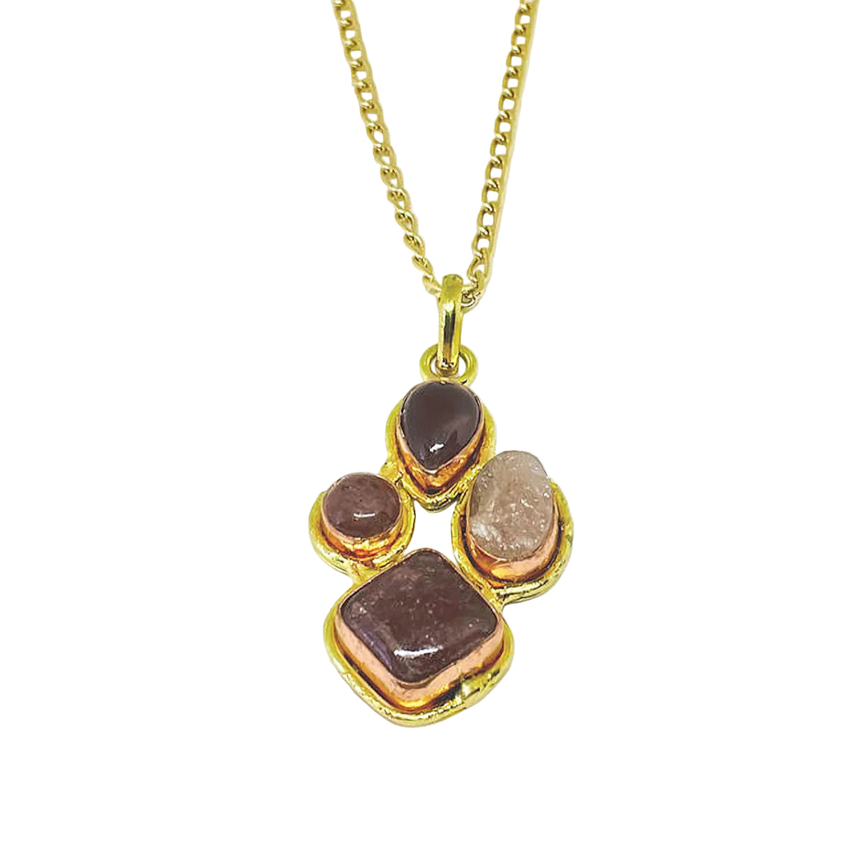 Rose & Strawberry Quartz Pendant on Aluminum Chain