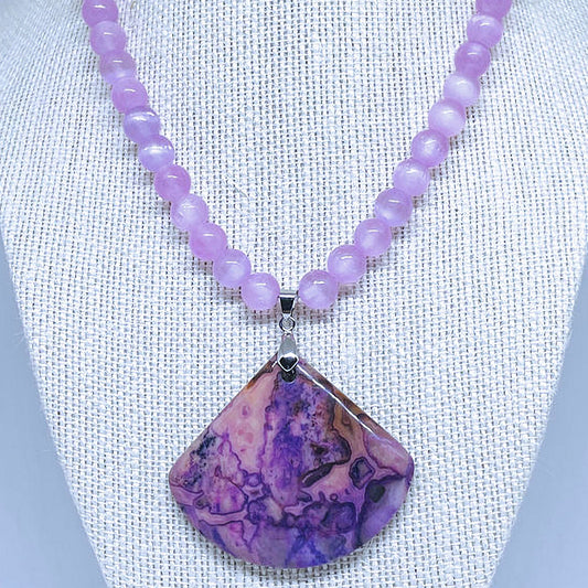Natural Purple Selenite Necklace with Agate Pendant