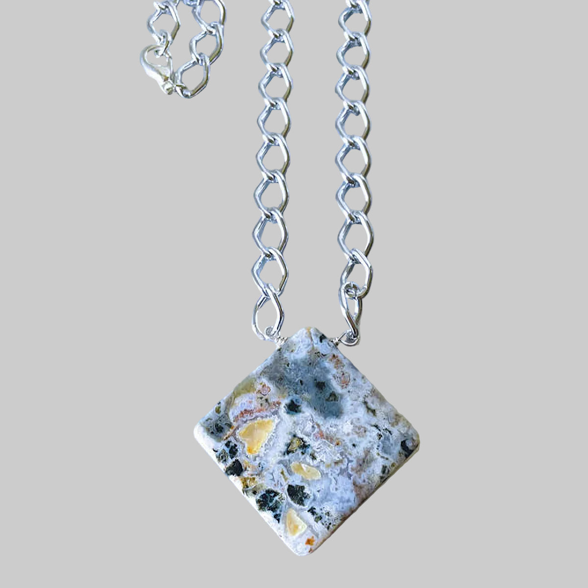 Aluminum Curb Chain with Jasper Pendant