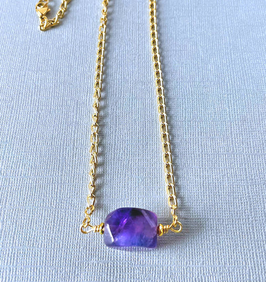 Amethyst Nugget Pendant Necklace with Gold Chain