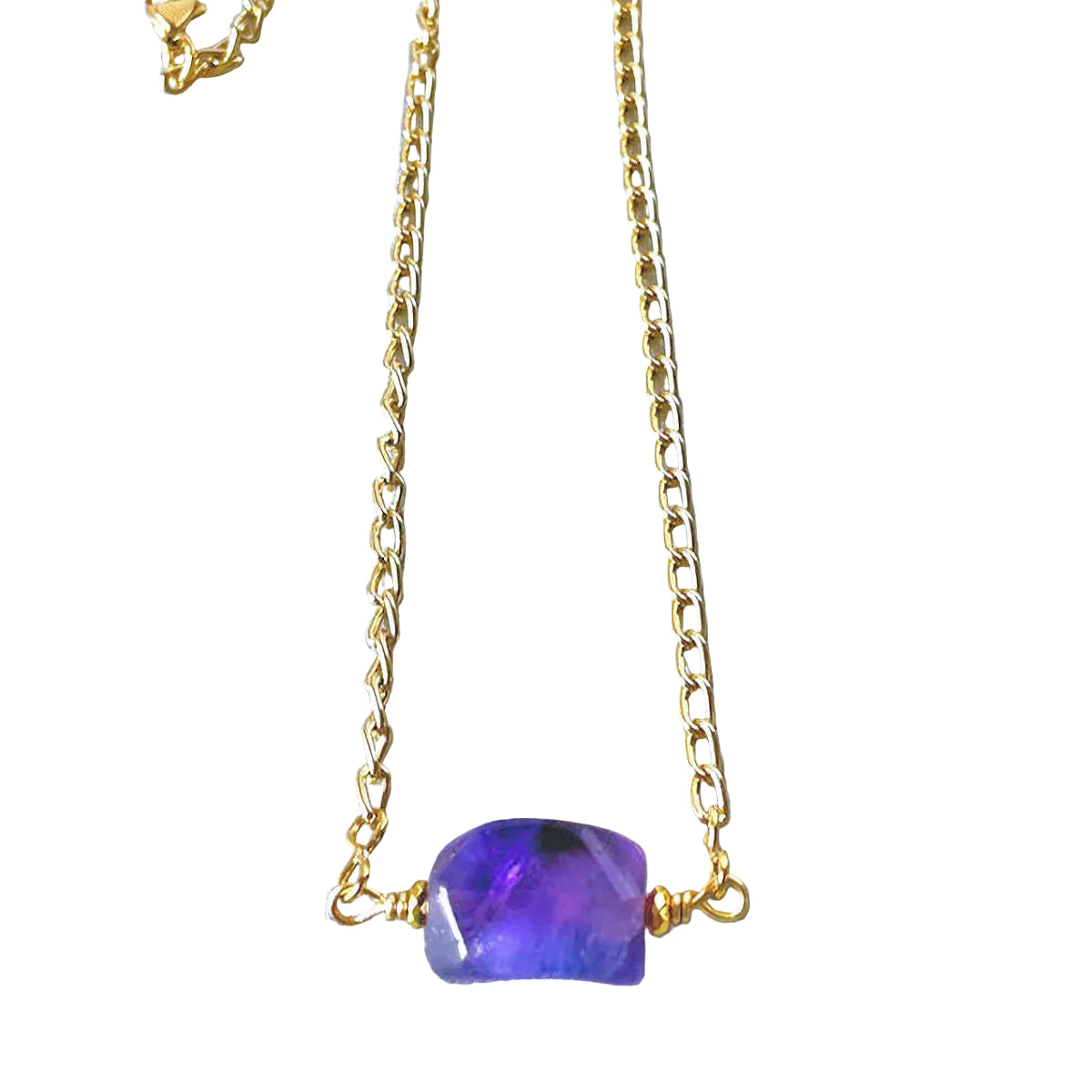 Amethyst Nugget Pendant Necklace with Gold Chain