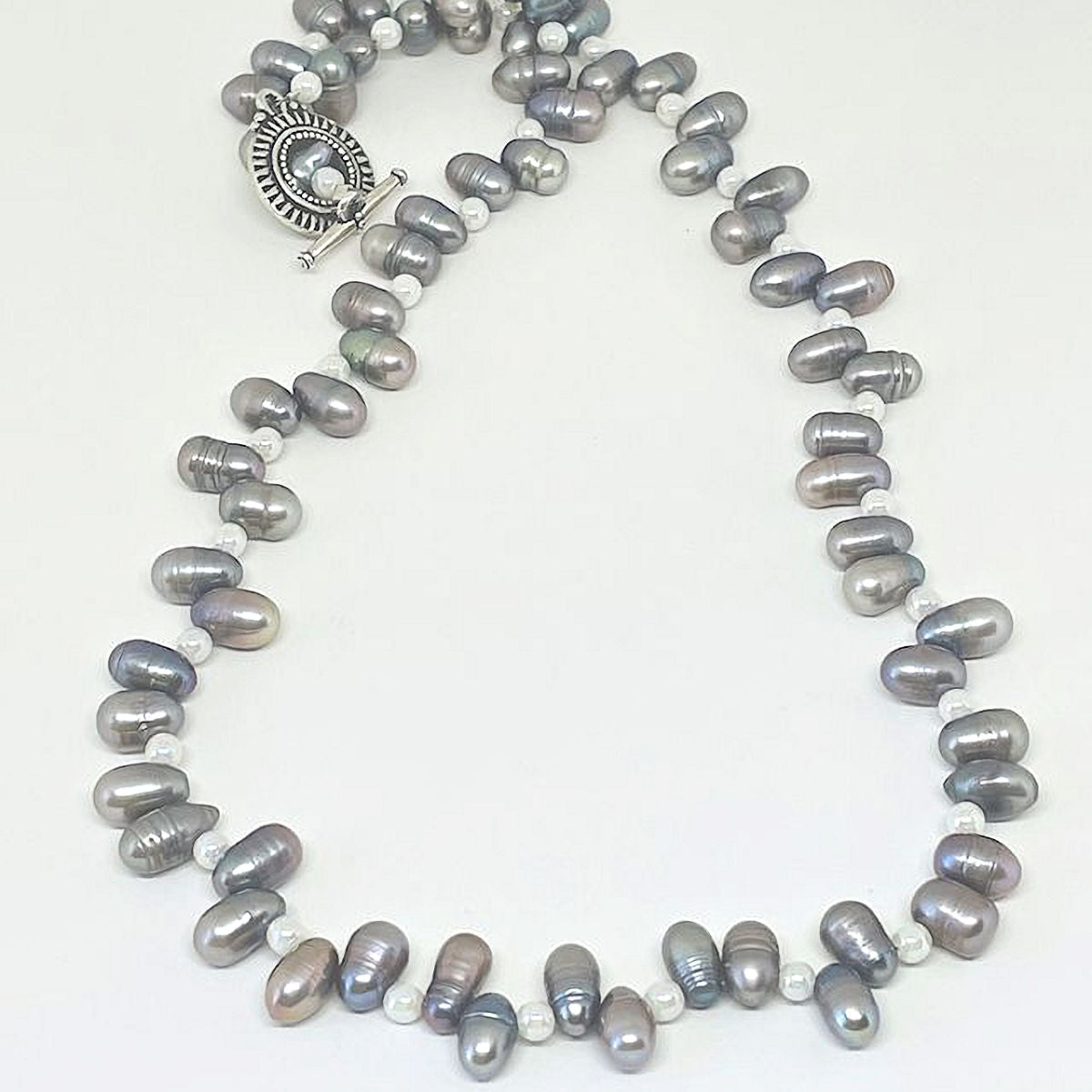 Rice Freshwater Pearl Necklace Accented with White Faux Pearl Spacers