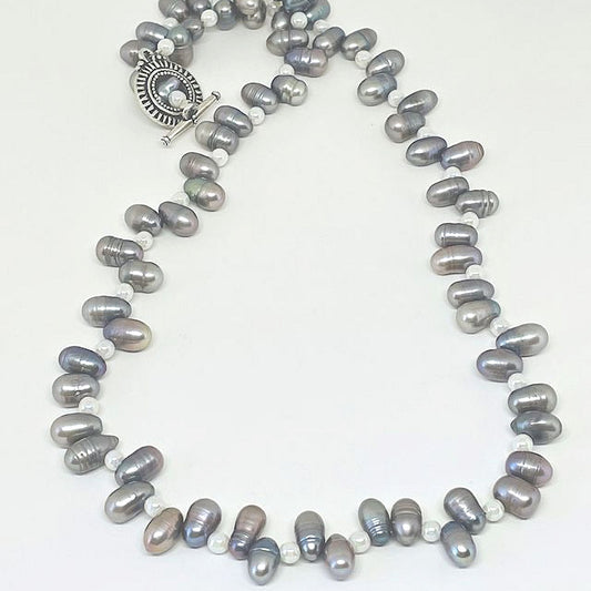Rice Freshwater Pearl Necklace Accented with White Faux Pearl Spacers