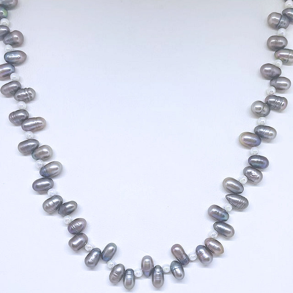 Rice Freshwater Pearl Necklace Accented with White Faux Pearl Spacers
