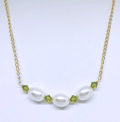 Oval Pearl Necklace Accented with Peridot Crystals