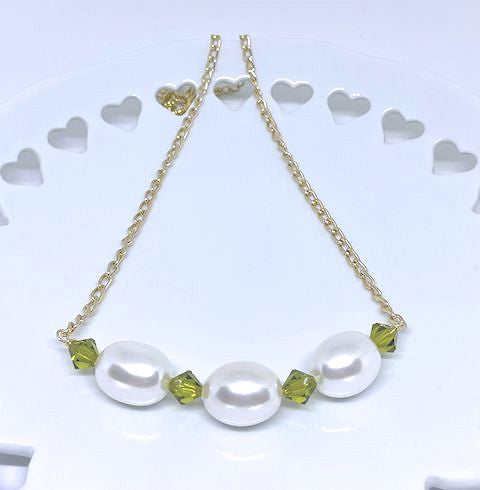 Oval Pearl Necklace Accented with Peridot Crystals