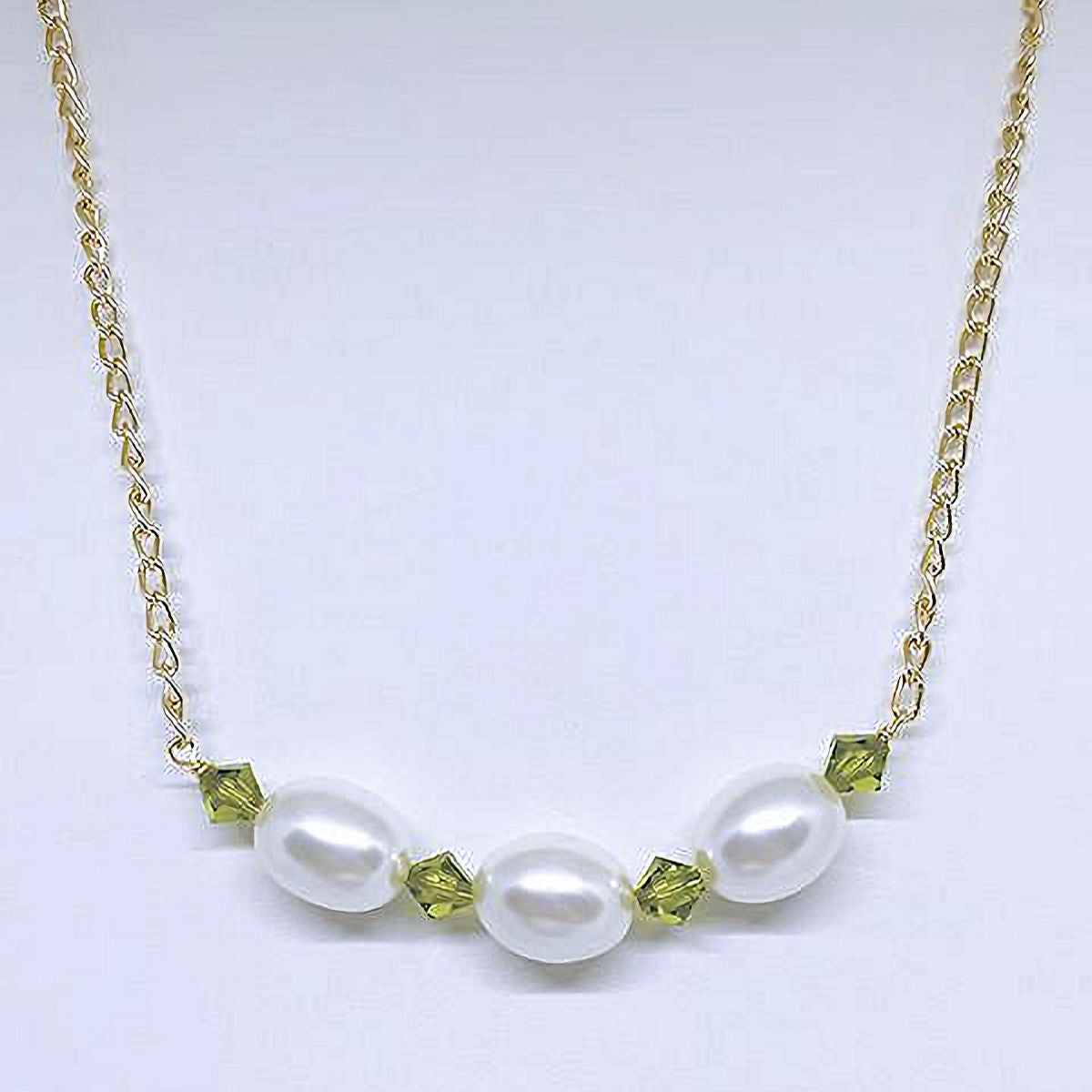 Oval Pearl Necklace Accented with Peridot Crystals