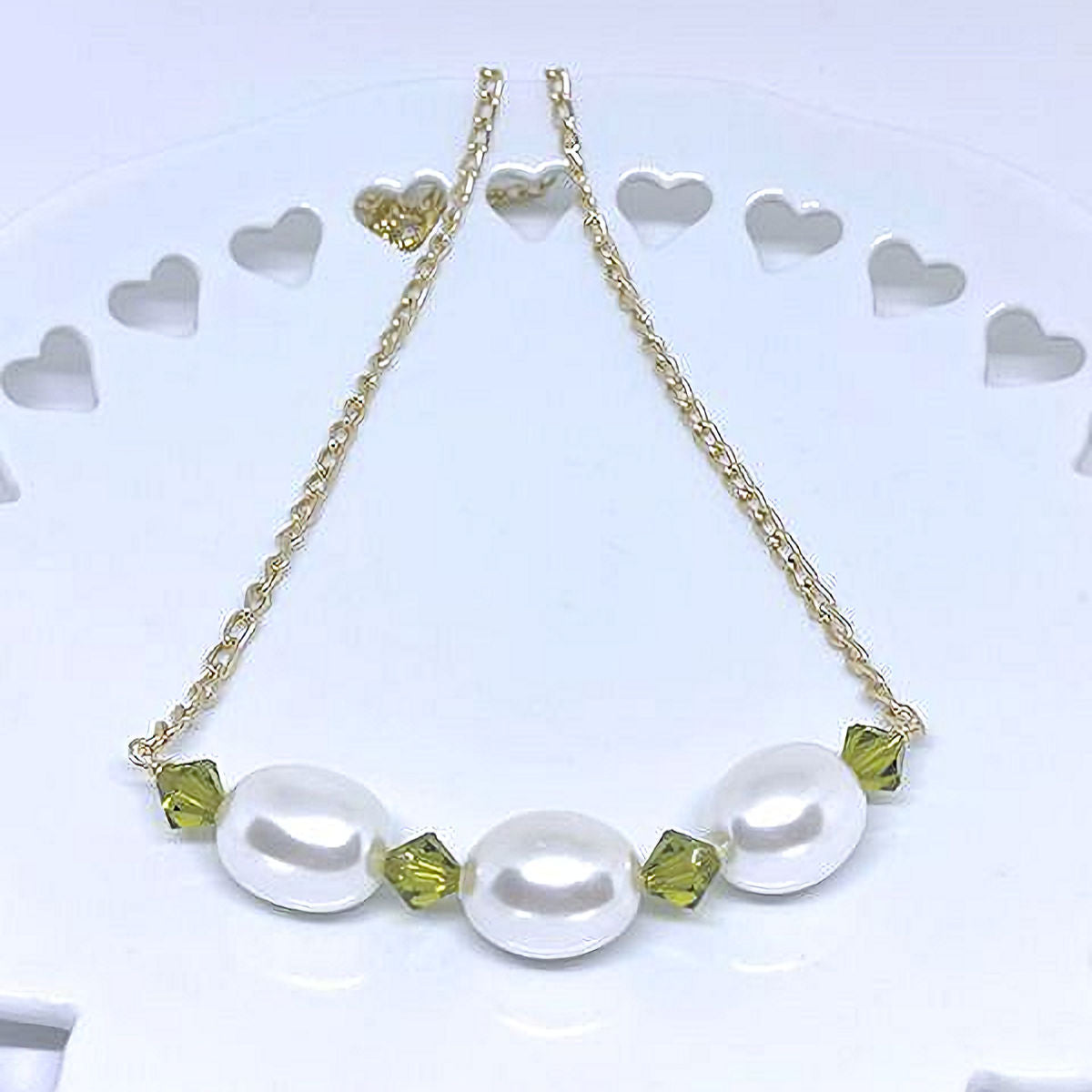 Oval Pearl Necklace Accented with Peridot Crystals