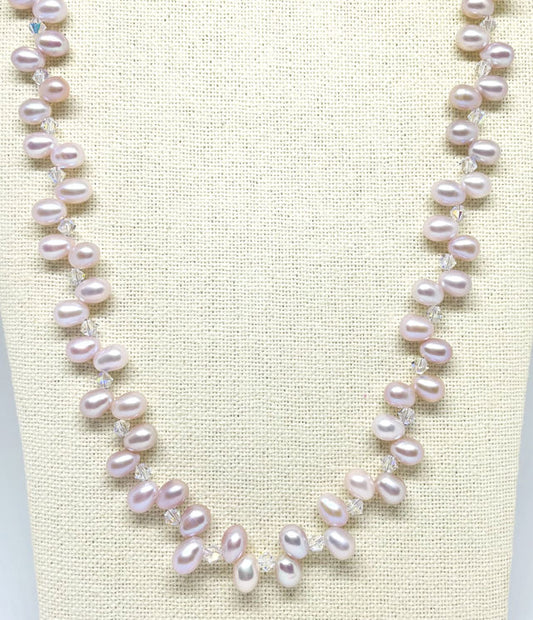 Lavender Pearl Necklace accented with Bicone Crystal Beads