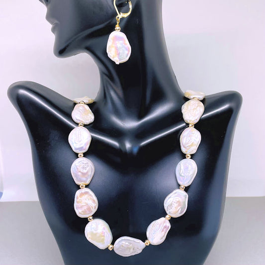 Natural Baroque Pearl Necklace and Earring Set