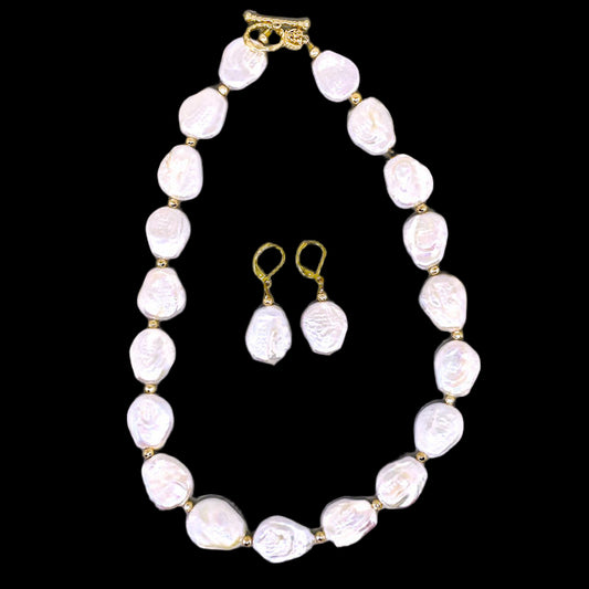 Natural Baroque Pearl Necklace and Earring Set