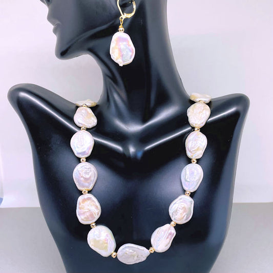 Natural Baroque Pearl Necklace and Earring Set