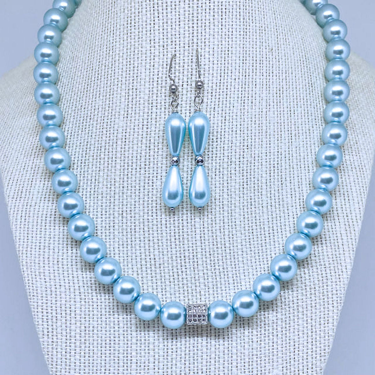 Celestial Light Blue Pearl Necklace Set
