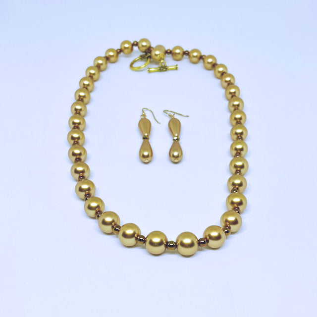 Celestial Gold Pearl Necklace and Earring Set