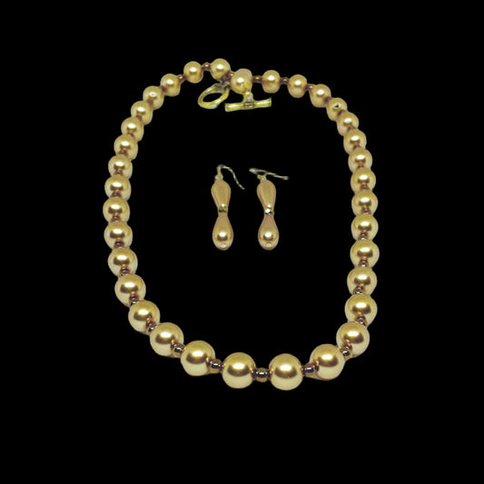 Celestial Gold Pearl Necklace and Earring Set