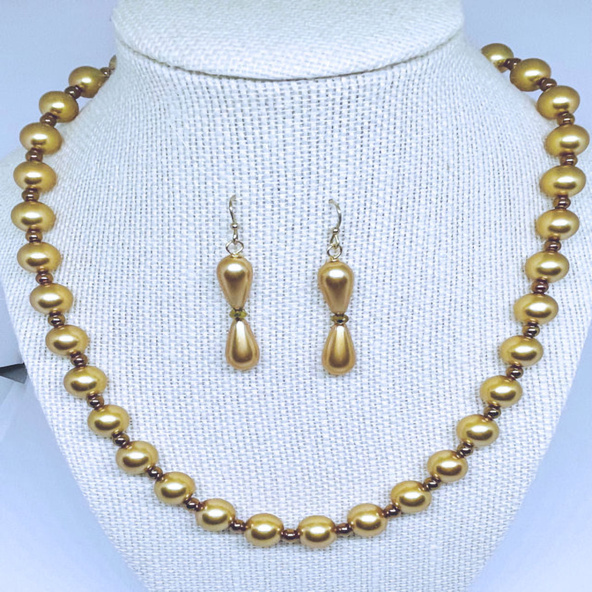 Celestial Gold Pearl Necklace and Earring Set