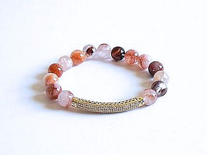 Red Quartz Stretch Bracelet Accented with Pave Bar Spacer