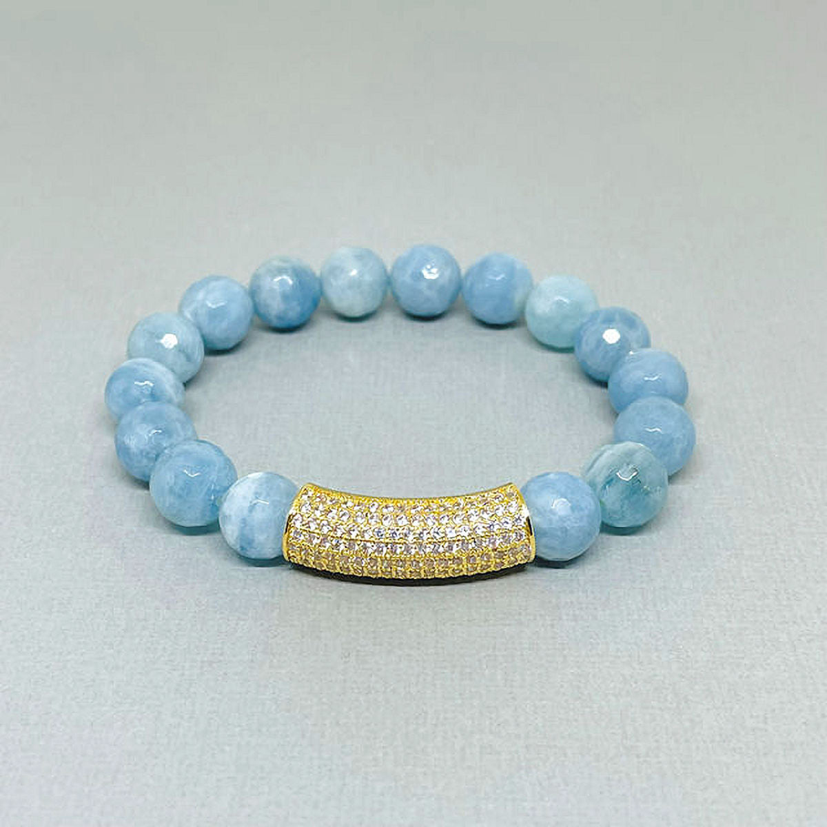Aquamarine Stretch Bracelet with Pave Crystal Bar