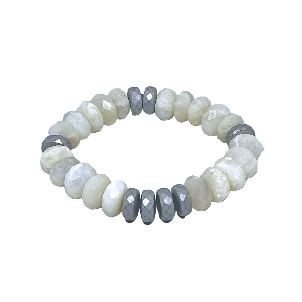 Faceted Moonstone and Hematite Stretch Bracelet