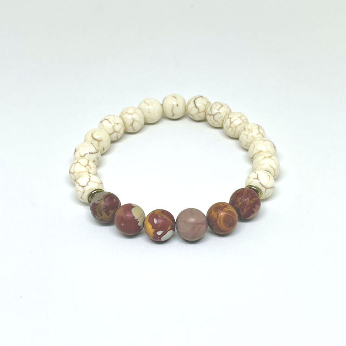 Cream Howlite Stretch Bracelet with Matted Jasper Beads