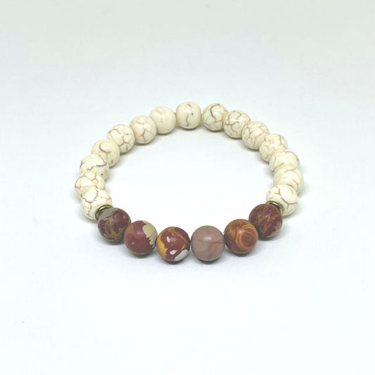 Cream Howlite Stretch Bracelet with Matted Jasper Beads