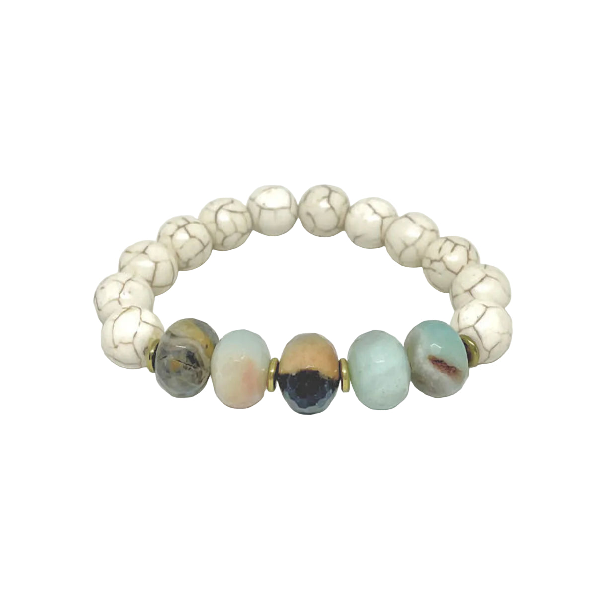 Cream Howlite and Amazonite Stretch Bracelet