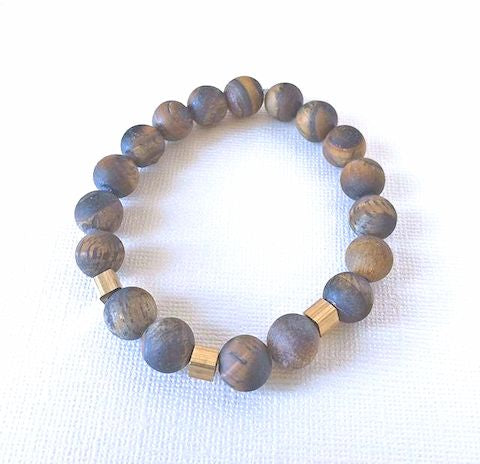 Matte Tiger Eye Stretch Bracelet with Brass Spacers