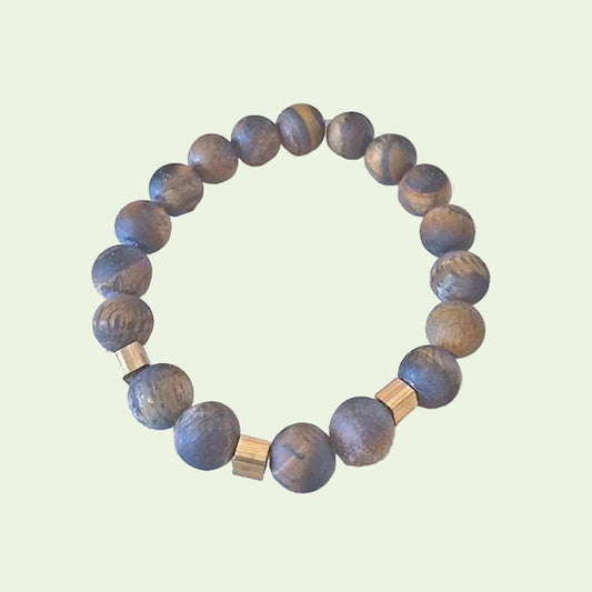 Matte Tiger Eye Stretch Bracelet with Brass Spacers