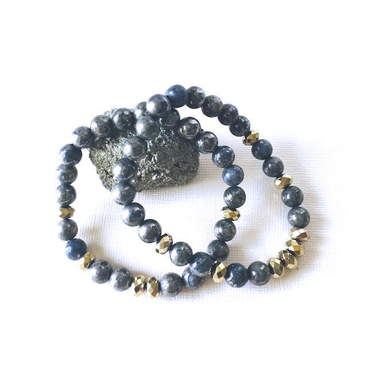 Blue Pyrite Stretch Bracelet Set