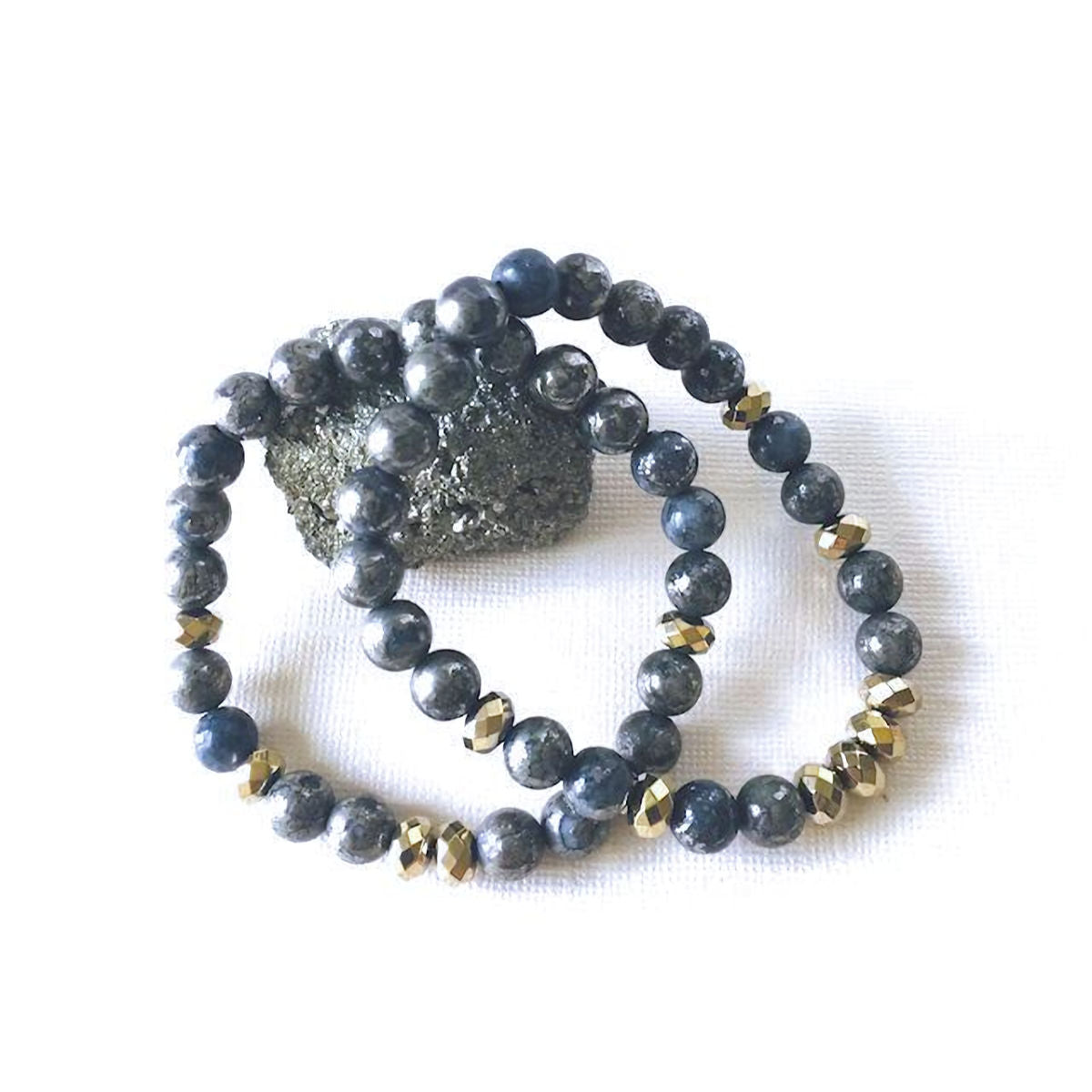 Blue Pyrite Stretch Bracelet Set