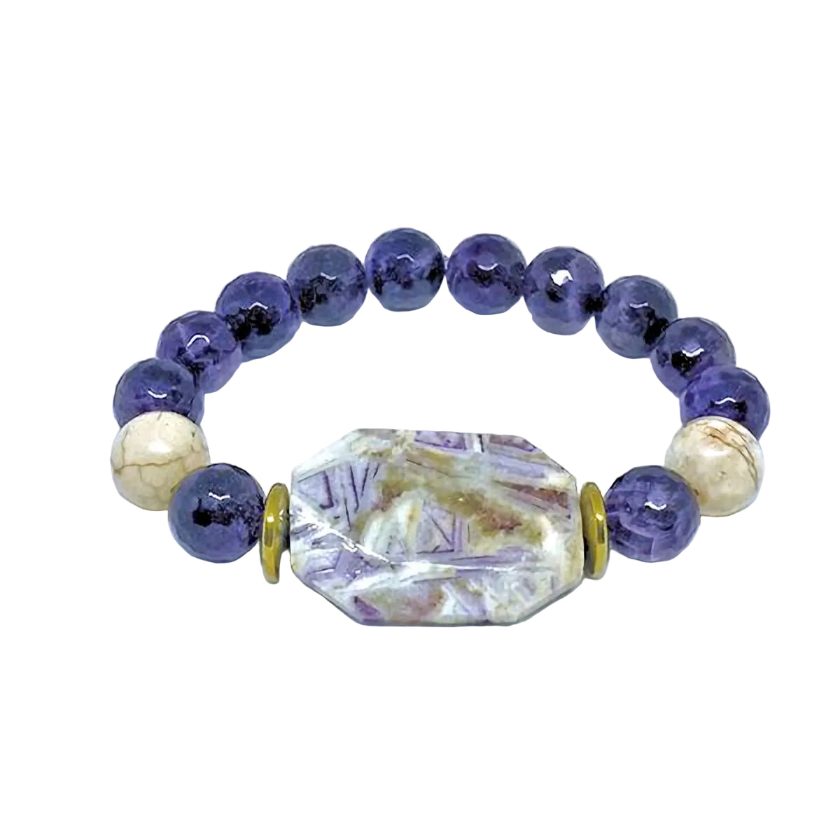 Faceted Amethyst Stretch Bracelet Accented with Octagon Charoite Stone
