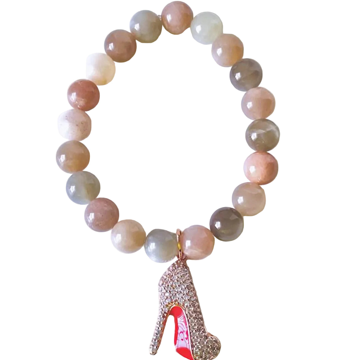 Multicolored Moonstone Stretch Bracelet with Rose Gold Stiletto Charm
